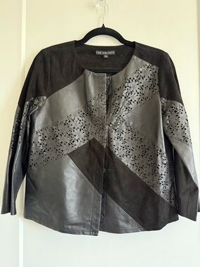The Wrights Black Leather & Suede Laser-Cut Panel Jacket Size 6